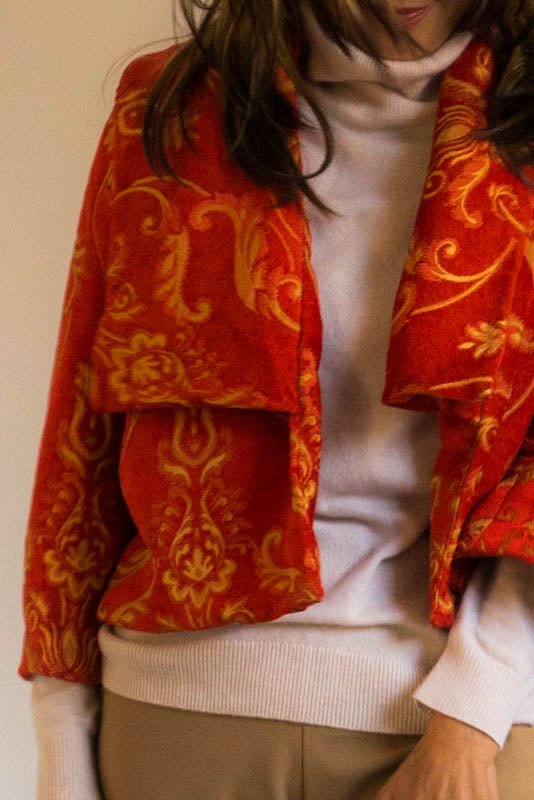 Red Scroll Print Cropped Jacket - Tae With Jane NY