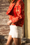 Red Scroll Print Cropped Jacket - Tae With Jane NY