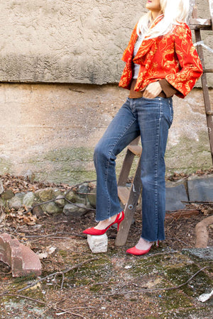 Red Scroll Print Cropped Jacket - Tae With Jane NY