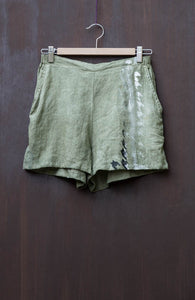 Green-Tone Linen Short Pants