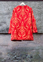 Oversized Faux Fur Coat/ Red Reversible Faux Fur Coat/ Medium Fur Coat with Ikat Print/ Double Face Over Coat/ Evening Fur Coat
