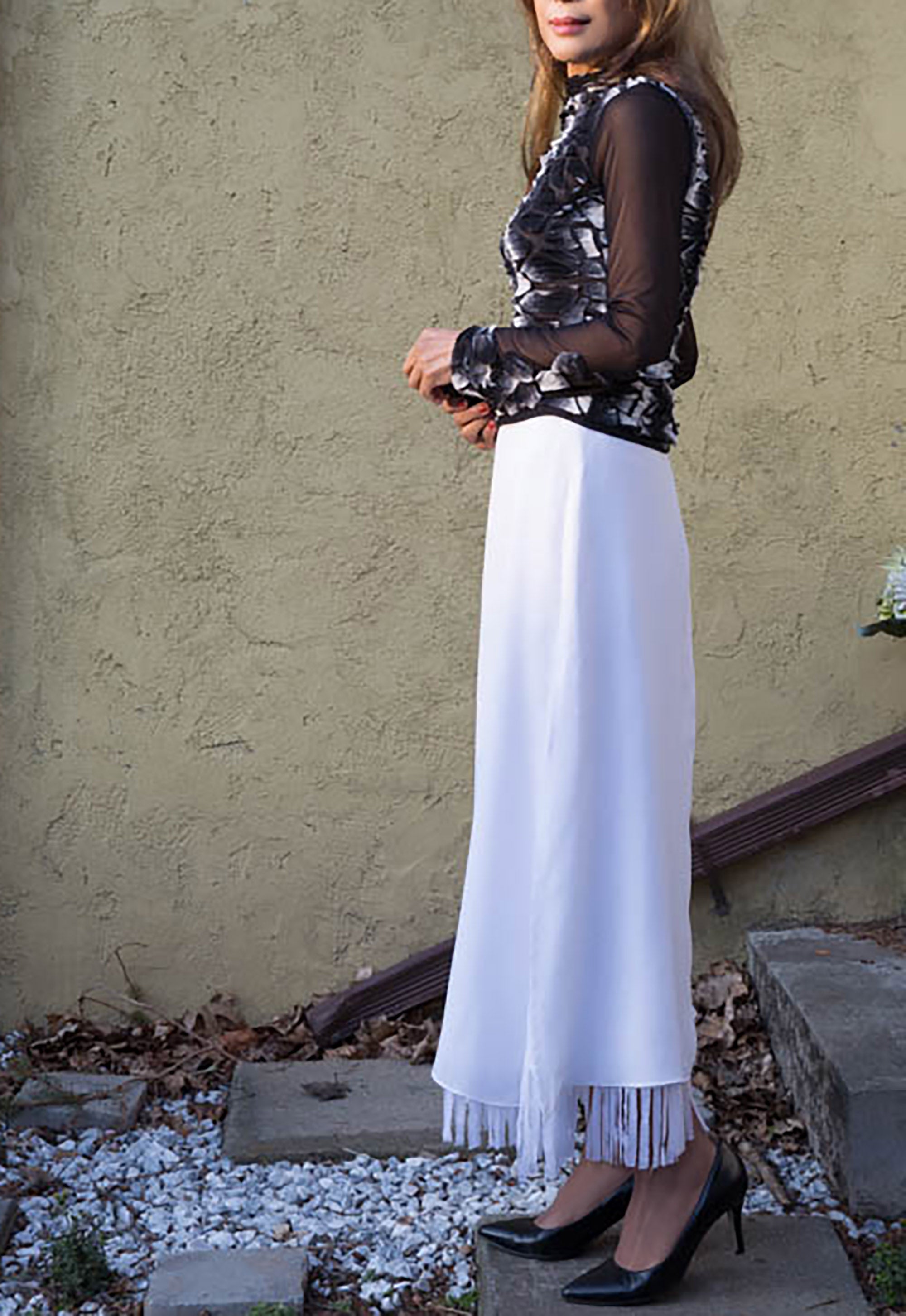 White Long Layered Skirt