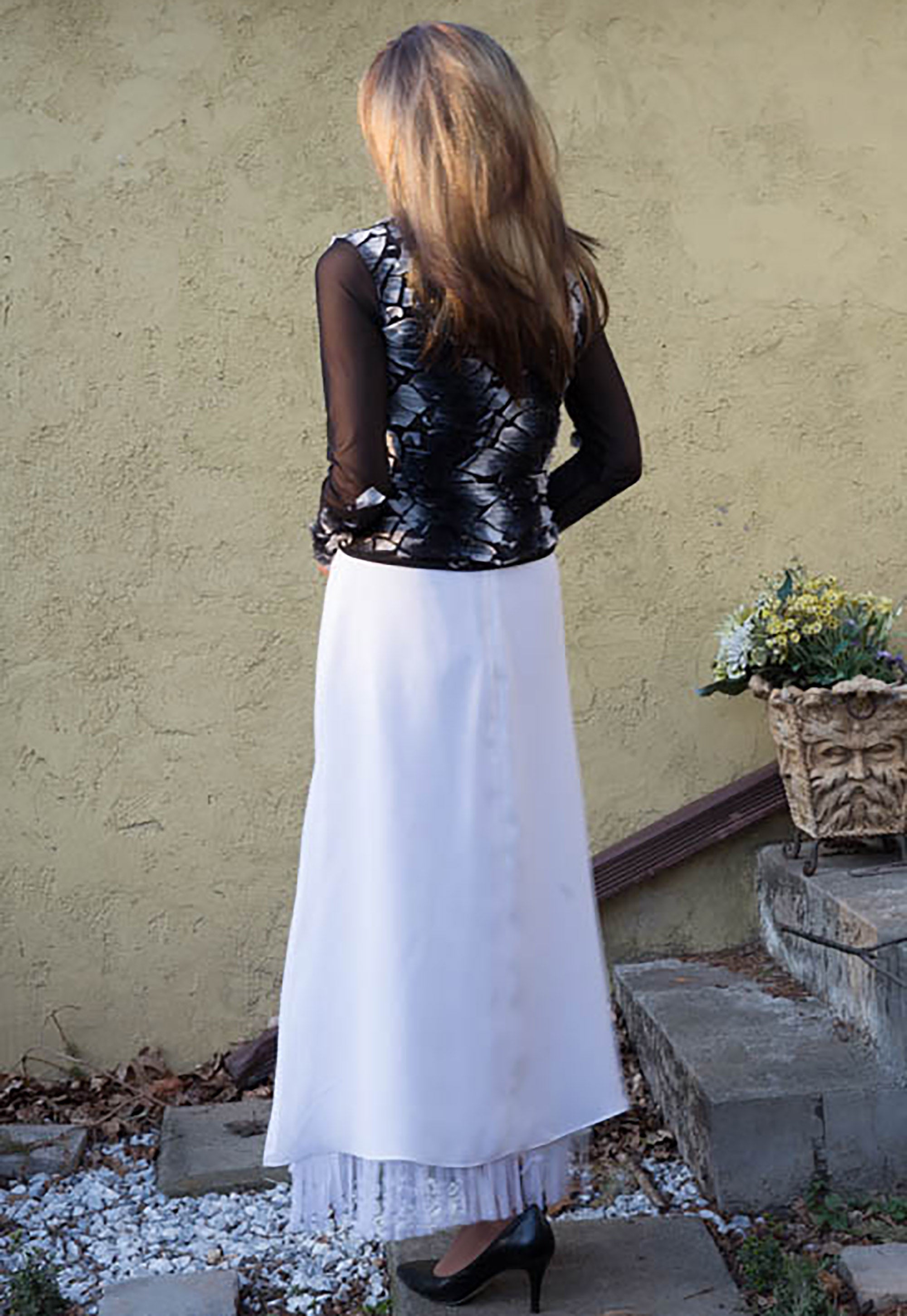 White Long Layered Skirt