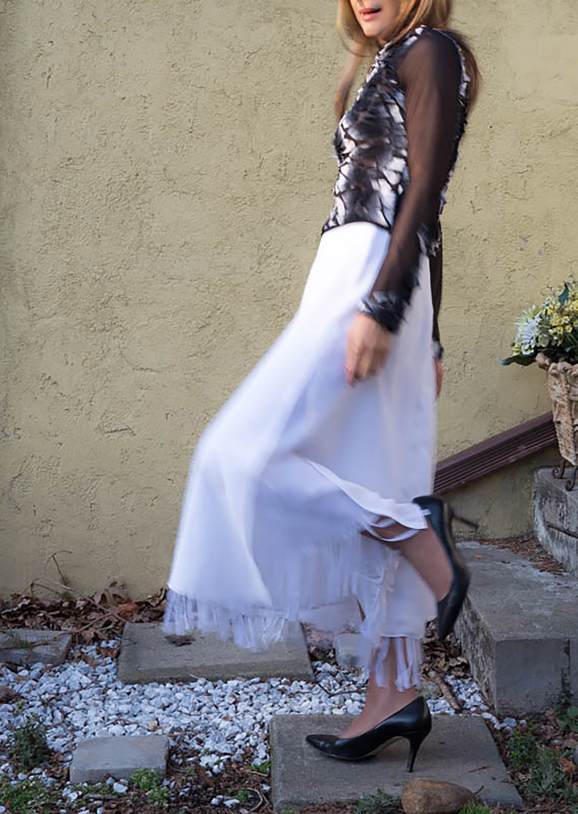 White Long Layered Skirt