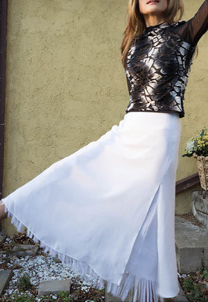 White Long Layered Skirt