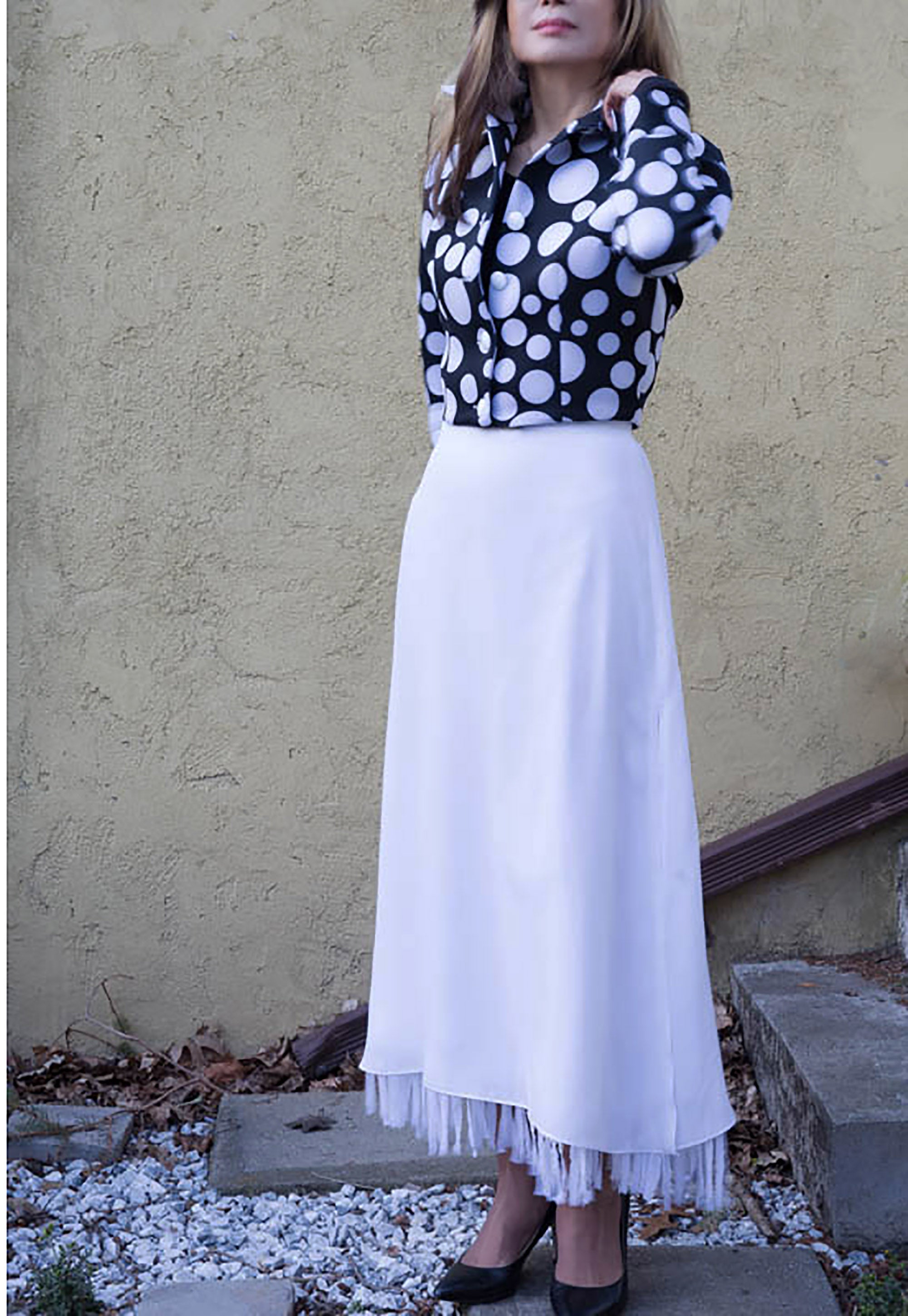 White Long Layered Skirt