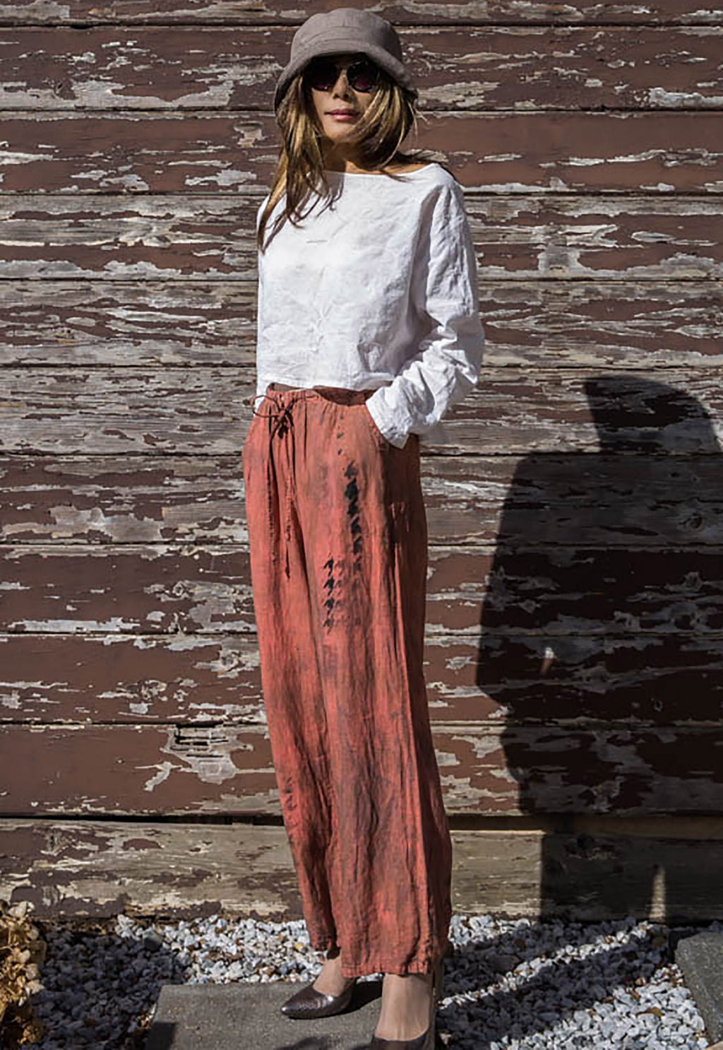 Brick-Tone Linen Pants