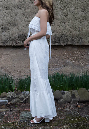Off-White Summer Maxi Dress with Detailed Ruffle