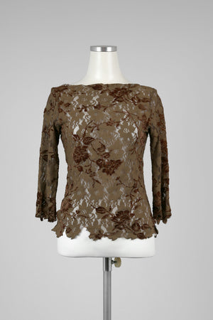 Velvet Detailed Floral Lace Top - Tae With Jane NY