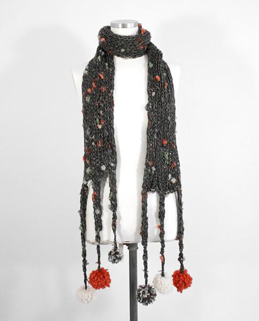 Long Hand-knit Scarf with Hanging Pom Poms - Tae With Jane NY