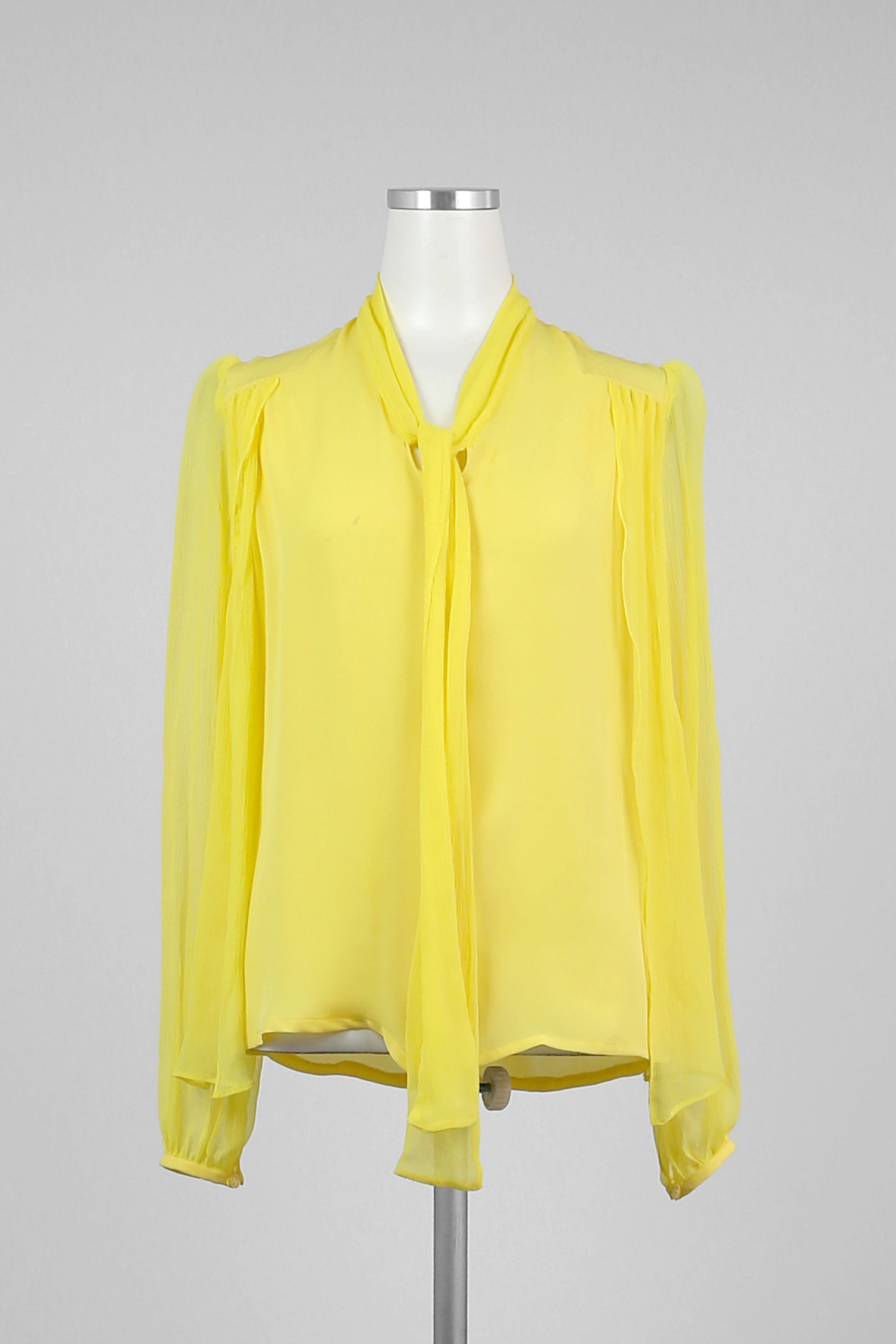 Yellow Silk Tie Collar Blouse - Tae With Jane NY