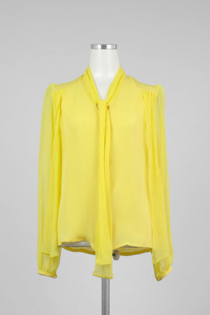 Yellow Silk Tie Collar Blouse - Tae With Jane NY