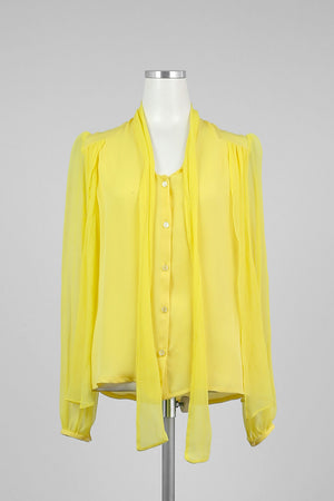 Yellow Silk Tie Collar Blouse - Tae With Jane NY