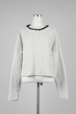 Ivory Sweater with Knitted Details - Tae With Jane NY