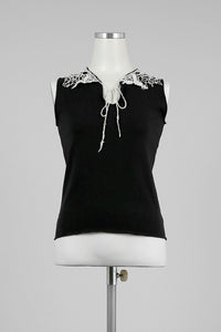 Lace Collar Sleeveless Top - Tae With Jane NY