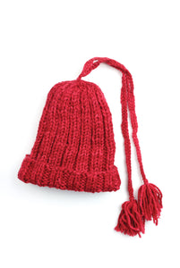Red Hand-knit Hat with Tassels - Tae With Jane NY