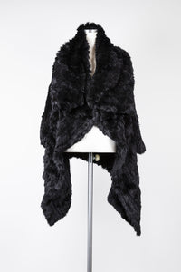 W-Draped Collar Fur Coat