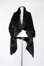 W-Draped Collar Fur Coat