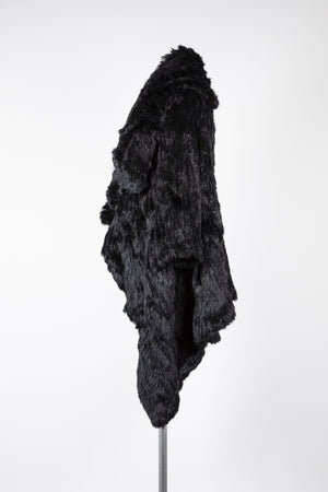 W-Draped Collar Fur Coat