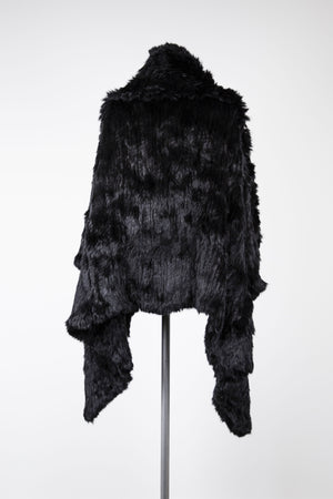 W-Draped Collar Fur Coat