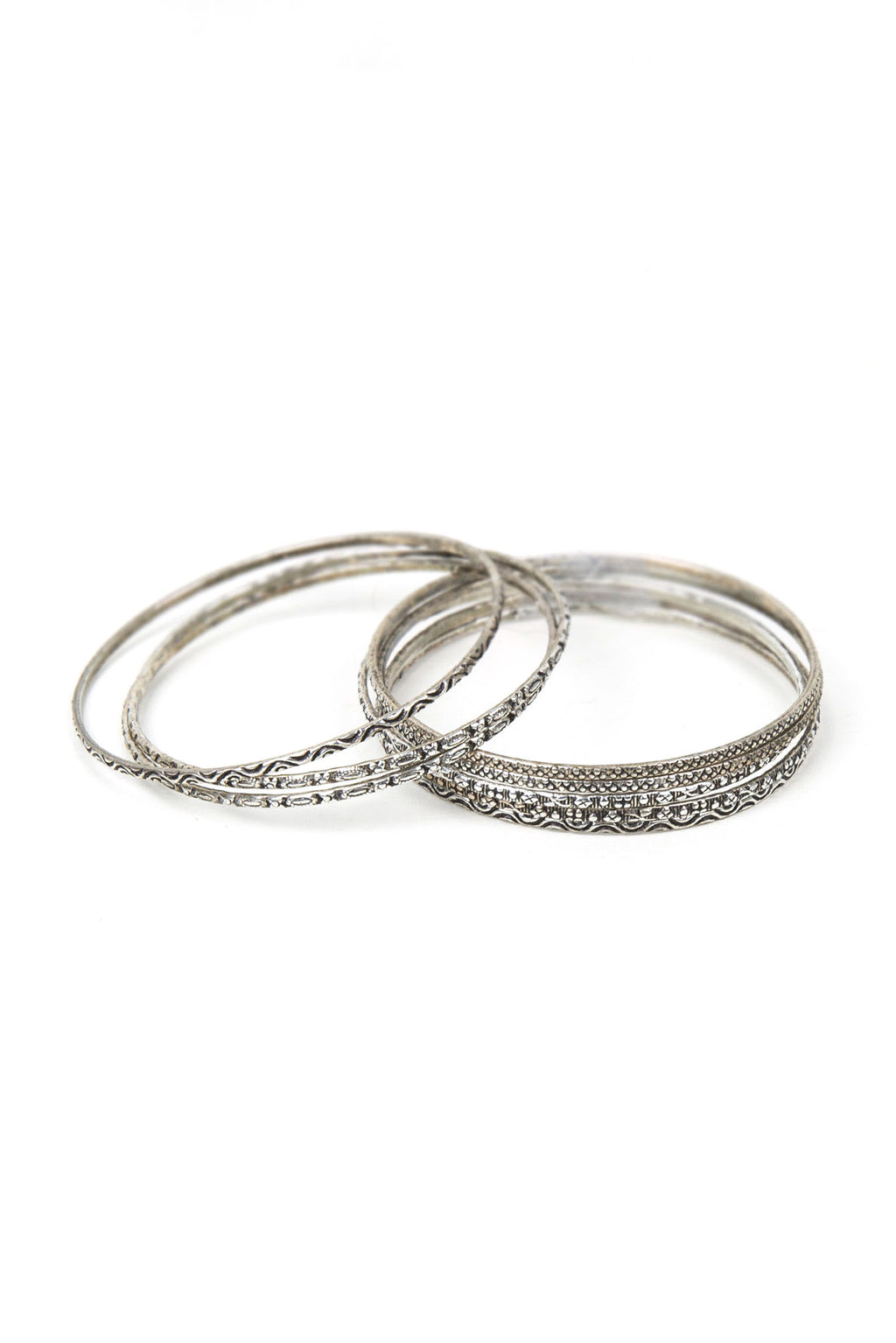 Silver Engraved Bangle Bracelet Set