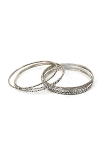 Silver Engraved Bangle Bracelet Set