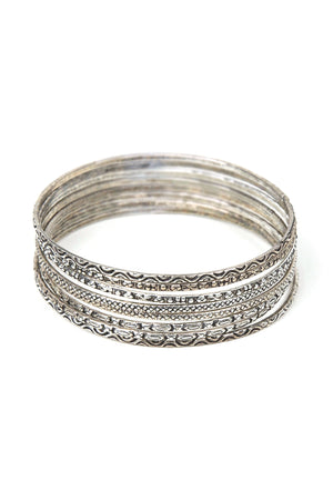 Silver Engraved Bangle Bracelet Set