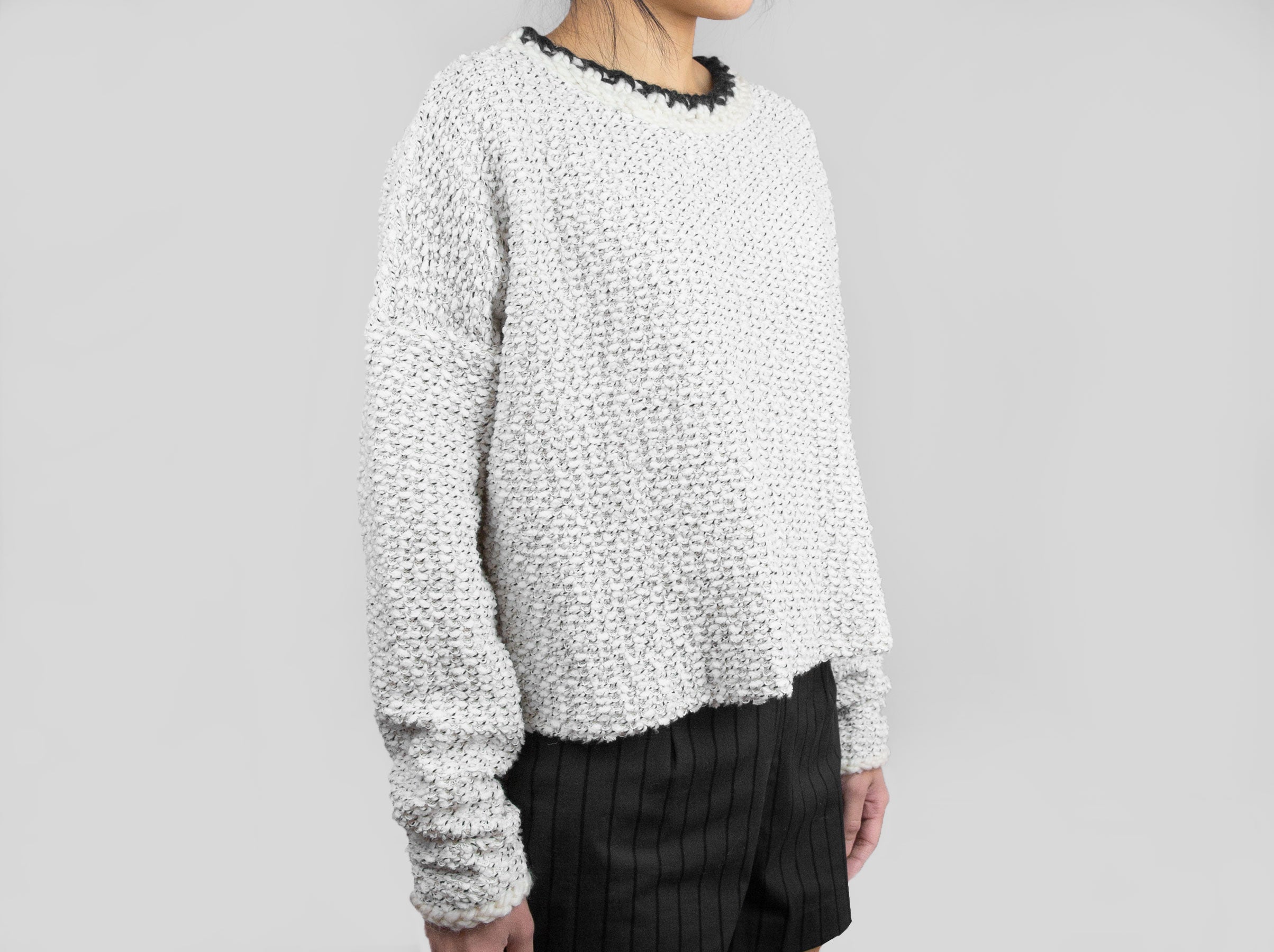 Ivory Sweater with Knitted Details - Tae With Jane NY