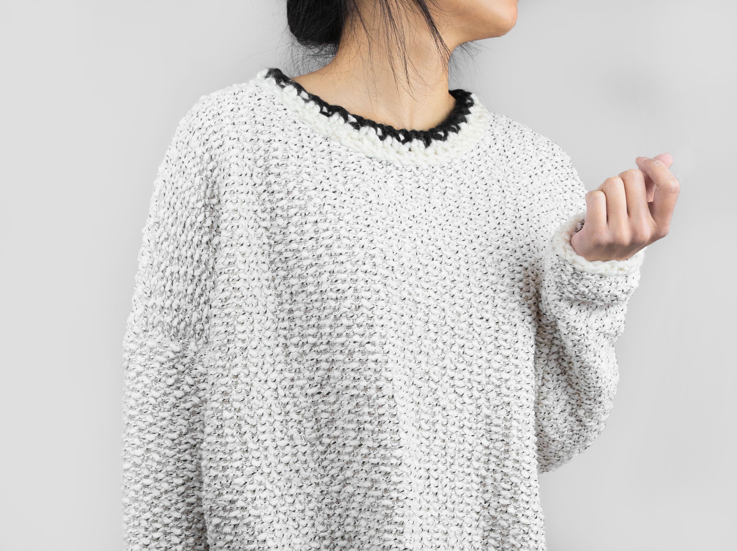 Ivory Sweater with Knitted Details - Tae With Jane NY