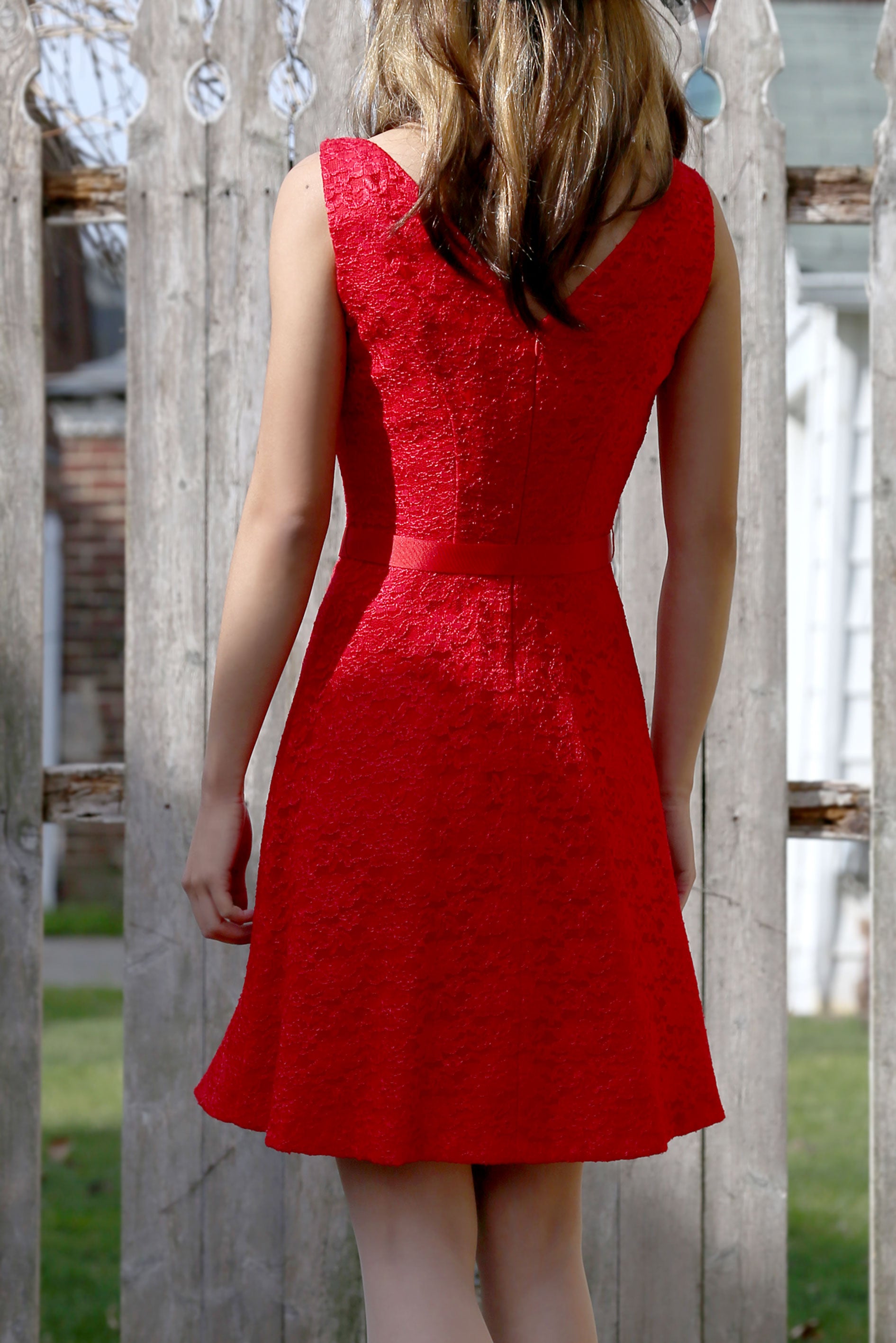 Classic Red Lace Dress with Perfect Fit - Tae With Jane NY
