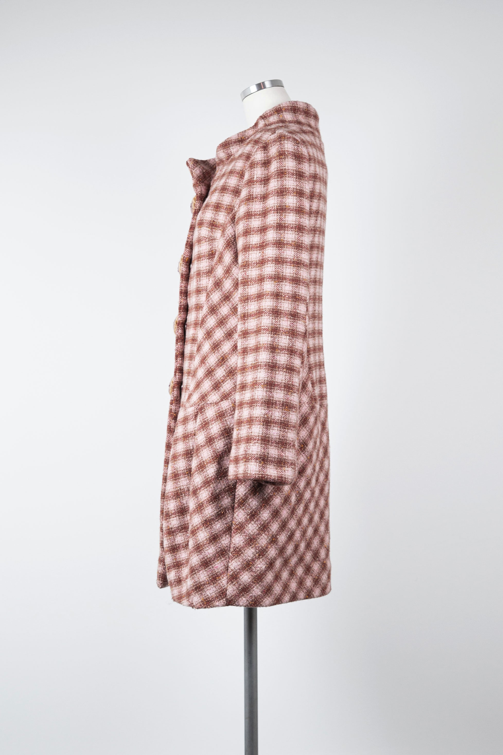 Plaid Stand-Collar Coat