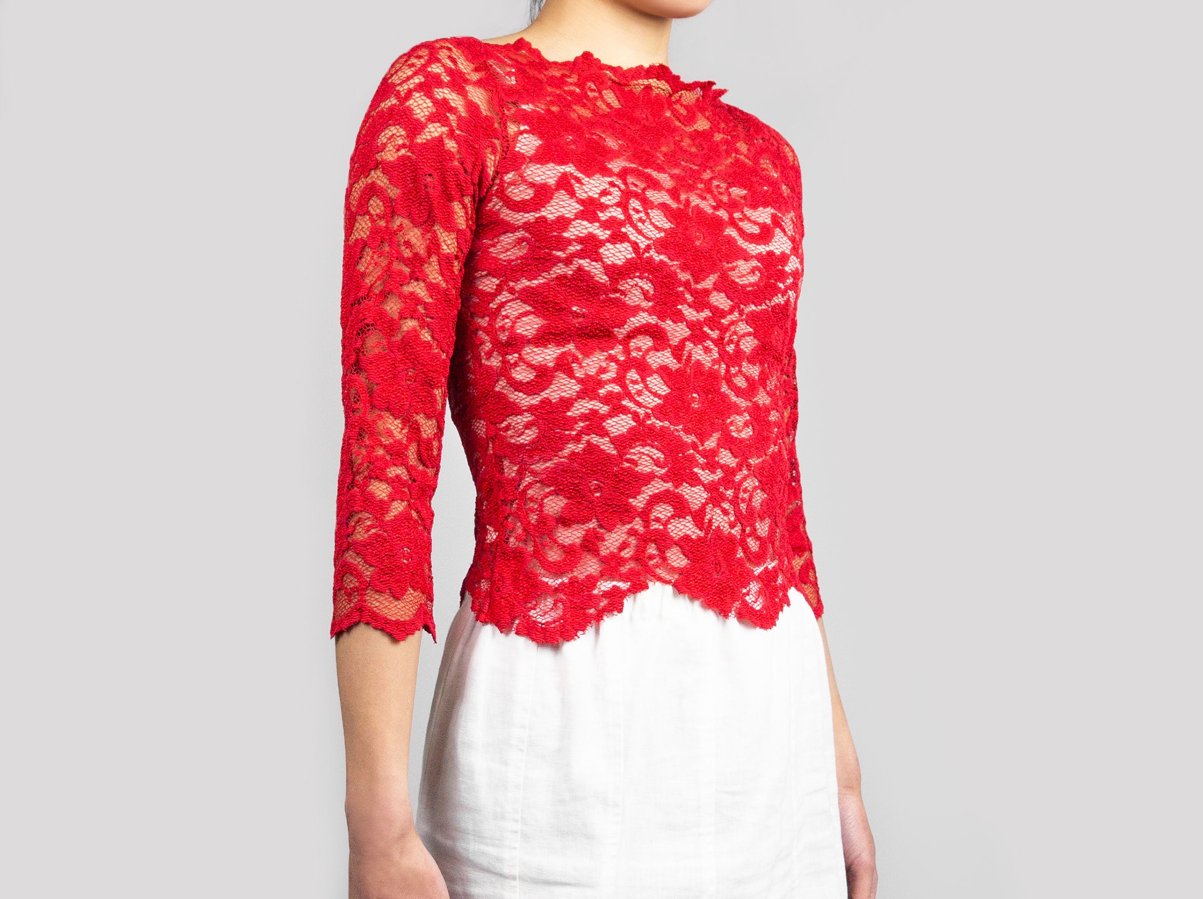 Scalloped Red Lace Top - Tae With Jane NY